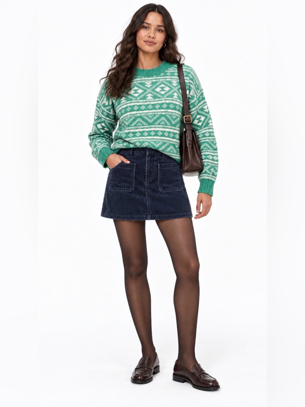 American Eagle Fairisle Snowdrift Sweater in Green